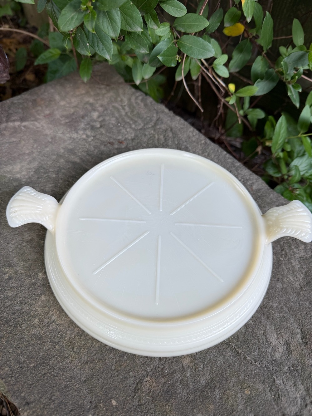 1940’s Fire King Cream-White Round trivet with Handles
